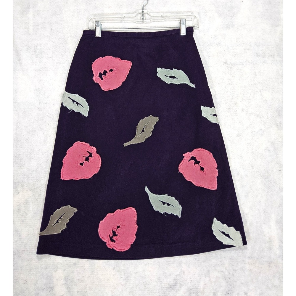 Boden Skirt US 6 6L Floral Applique A-Line Purple Below The Knee Leafs Flare